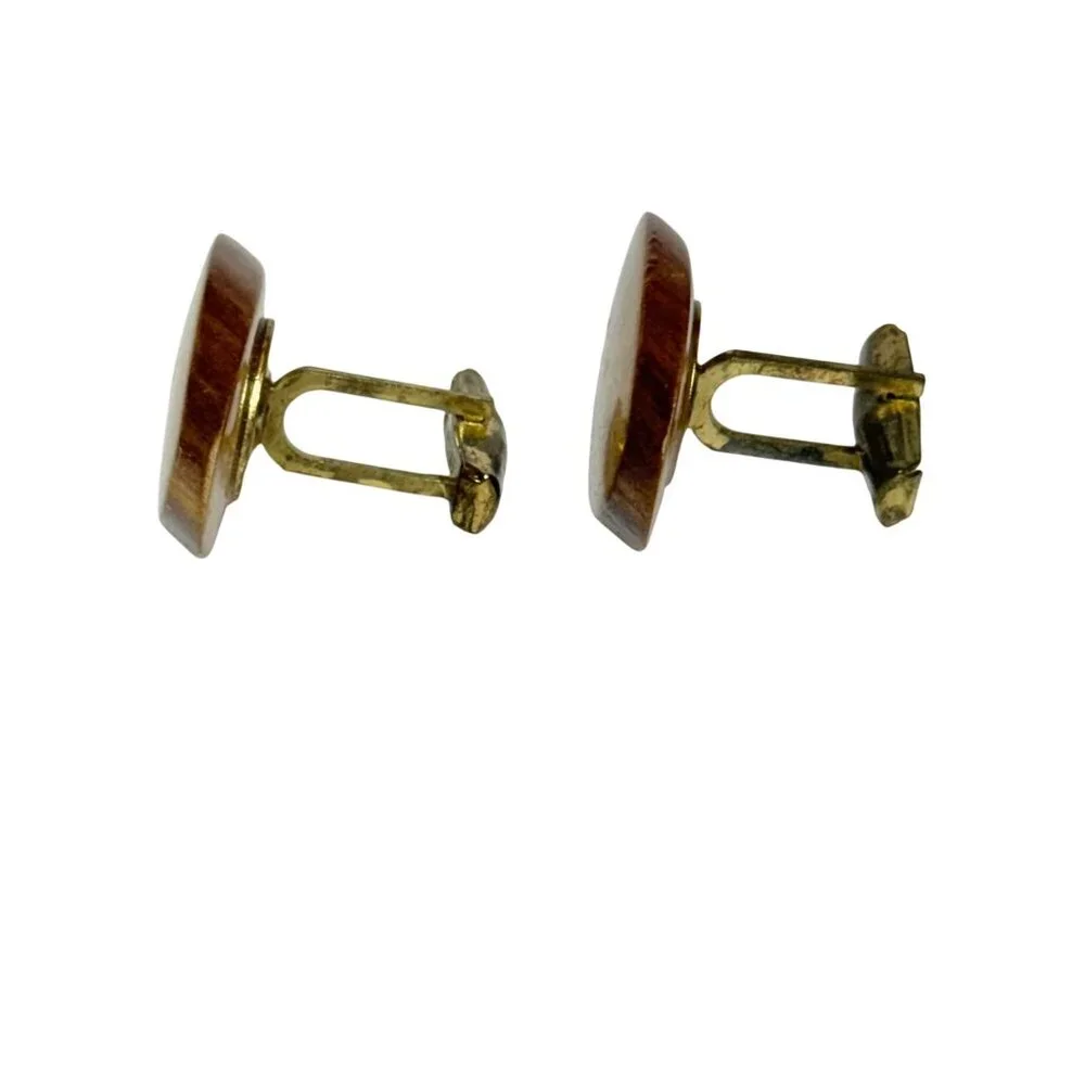 Vintage Natural Wood Disk Cufflinks Tree Rings Gold-Tone Woodworker